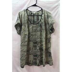 Daniel Rainn 1X Black & Tan Round Neck Pullover Blouse